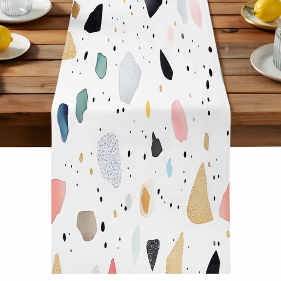 Fragments Puzzles Art Table Runner, Colorful Dot Art Cotton Linen Table Cloth, Tablerunner for Kitchen Dining Party Wedding Home Decor 13x36 Inch
