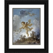 Fragonard, Jean Honore 12x14 Black Ornate Wood Framed with Double Matting Museum Art Print Titled - Love Reaching for a Dove