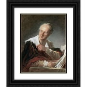 Fragonard, Jean Honore 12x14 Black Ornate Wood Framed with Double Matting Museum Art Print Titled - Portrait of Diderot