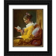 Fragonard, Jean Honore 12x14 Black Ornate Wood Framed with Double Matting Museum Art Print Titled - Young Girl Reading