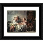 Fragonard, Jean Honore 14x12 Black Ornate Wood Framed with Double Matting Museum Art Print Titled - The Captured Kiss
