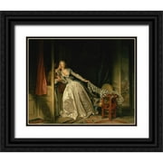 Fragonard, Jean-Honore 14x12 Black Ornate Wood Framed with Double Matting Museum Art Print Titled - The Stolen Kiss