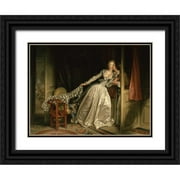Fragonard, Jean-Honore 14x12 Black Ornate Wood Framed with Double Matting Museum Art Print Titled - The Stolen Kiss