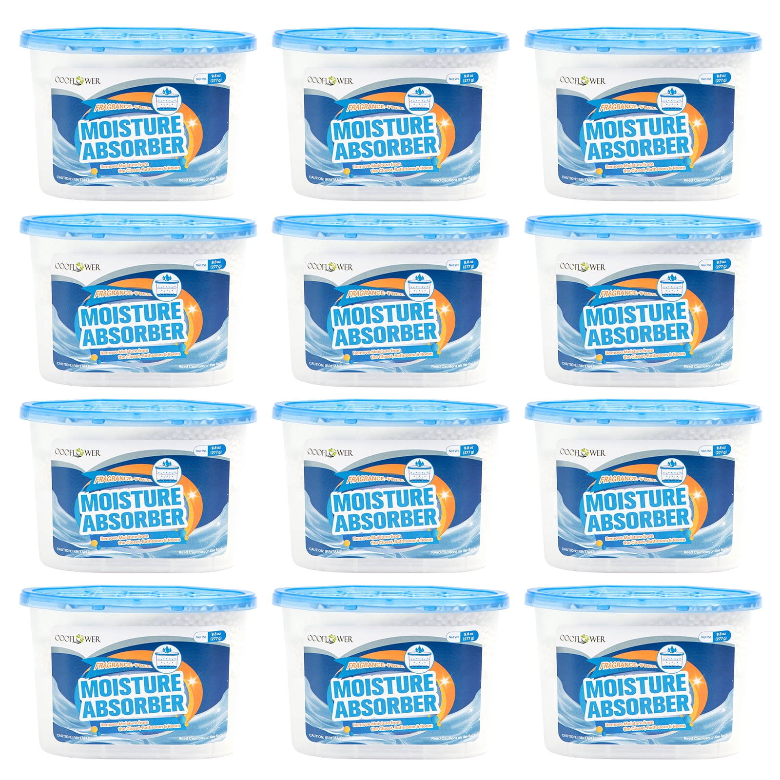 OOOFLOWER Fragrance-Free Dehumidifier Boxes 12 Pack, Portable Moisture Absorber for Bathroom, Closet, Bedroom & Car, No Electricity Required