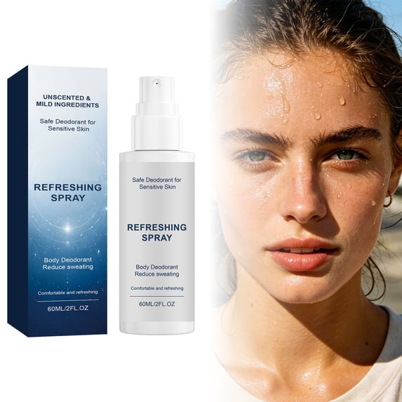 Fragrance-Free Mild Refreshing Deodorant Spray, 60ml/2oz Sensitive Skin Safe Antiperspirant Mist, Sweat Reduction Body Odor Control Spray