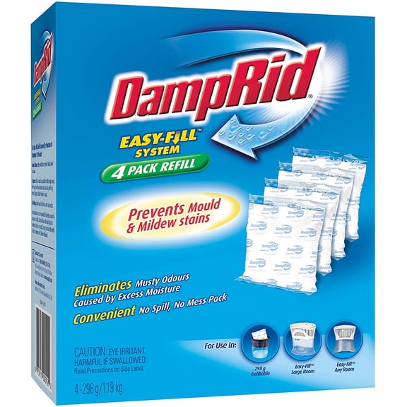 Fragrance Free Moisture Absorber 10.5 oz. Easy Fill Refill Packs 4 count Attracts & Traps for Fresher, Cleaner Air