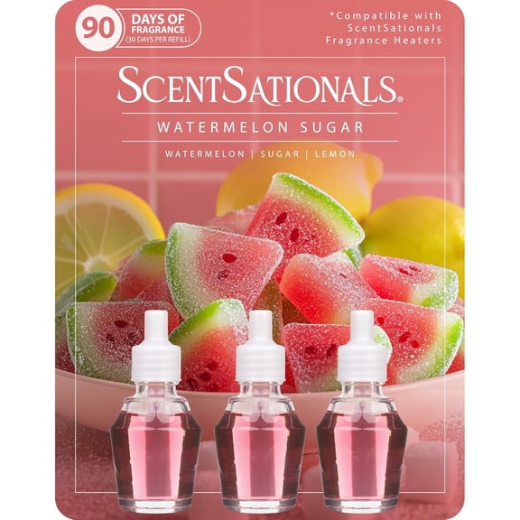 Fragrance Oil Plug in Air Freshener Refills 3-Pack - Watermelon Sugar - Works Wall Plugs, Long-Lasting Home Fragrance, 0.8 fl oz Each, Packaging May Vary