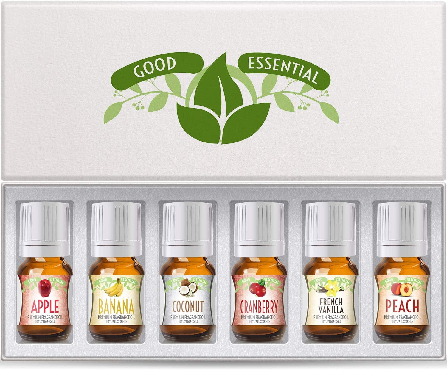 Fragrance Oils Set of 6 Scented Oils from Good Essential - Banana Oil, Cranberry Oil, Apple Oil, Coconut Oil, French Vanilla Oil, Peach Oil: Aromatherapy, Perfume, Soaps, Candles, Slime, Lot