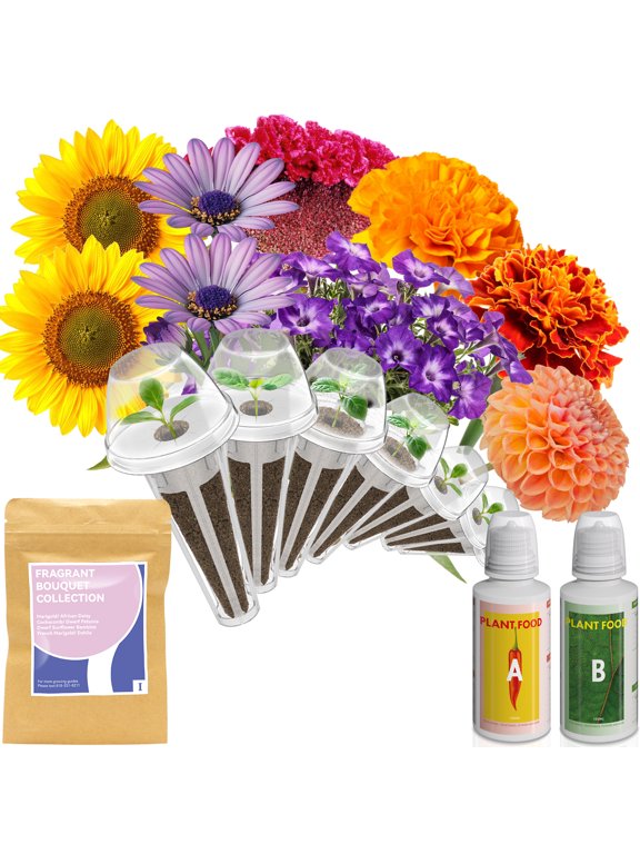 Fragrant Bouquet Flower Seed Pod Kit for AeroGarden, iDoo, Ahopegarden, GARDENCUBE, 7 Pods (350+ Flower Seeds with Sunflower, Mexican Marigold, Cockscomb, French Marigold, Dahlia)