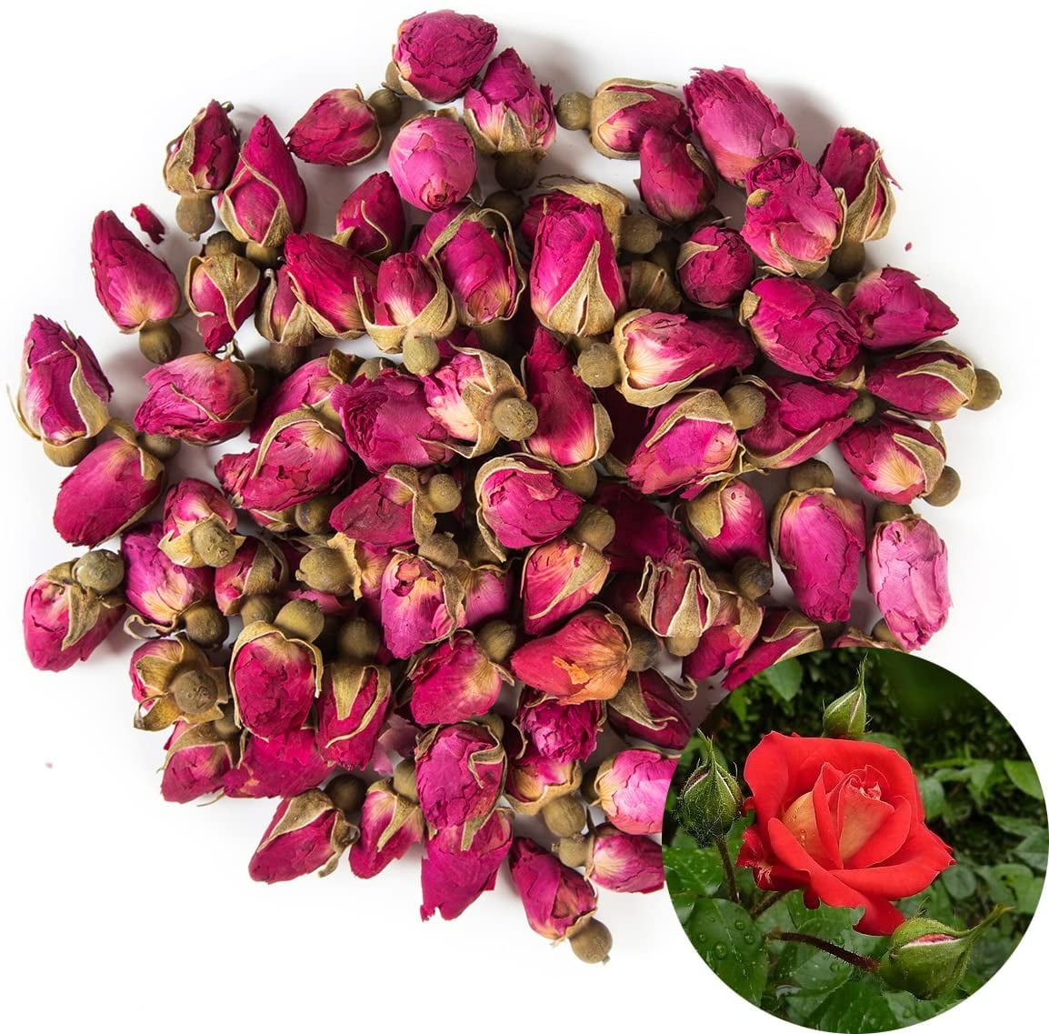 Cure Wid Pure Sun-Dried Rose Petals & Dried Rose Buds Whole in Resealable Pouch - Fragrant & Rich in Color,Ideal for Culinary & Aromatic Uses Food