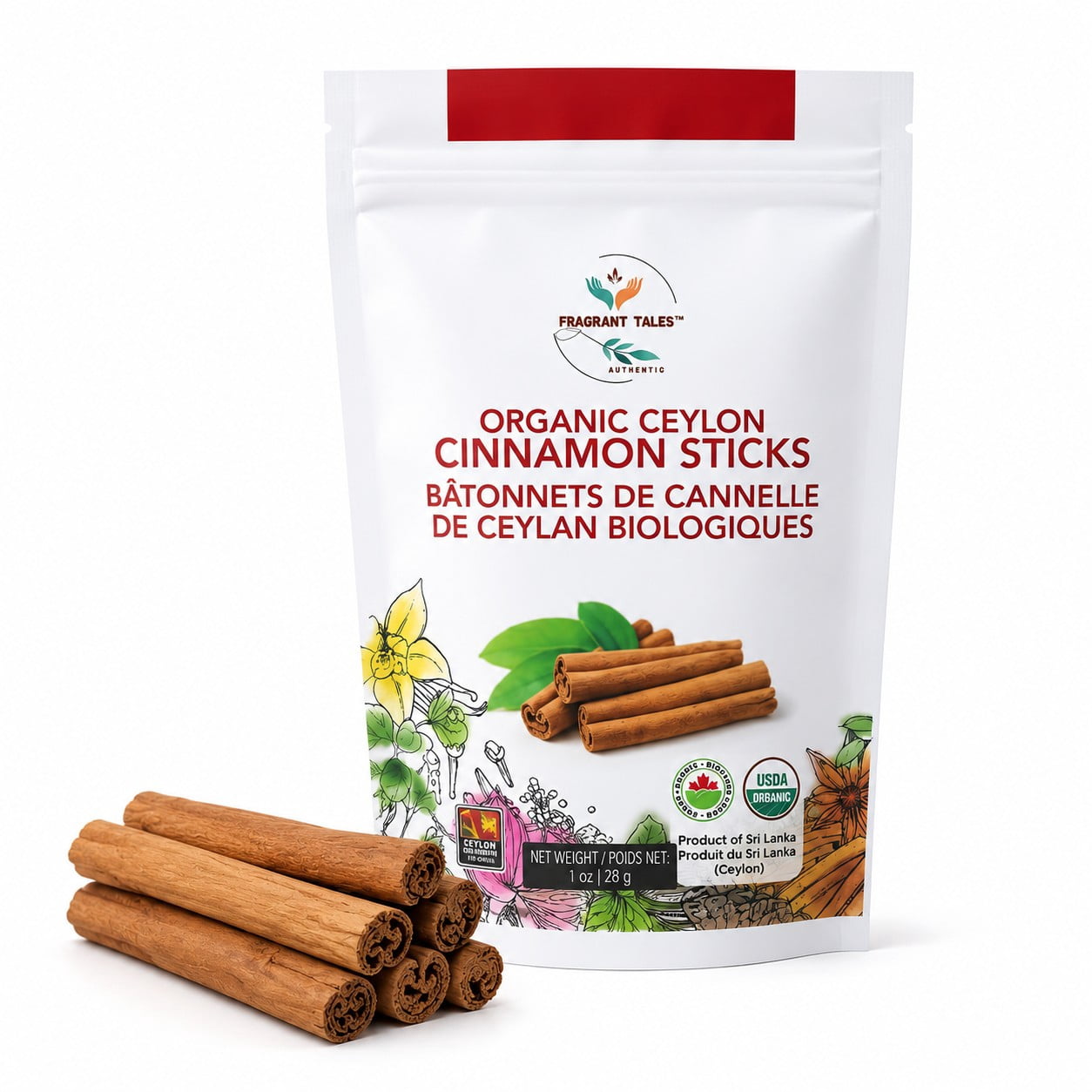 Premium Organic Ceylon Cinnamon Sticks 4" (1 oz),  57 sticks, True Ceylon, USDA Certified, Non-GMO, Gluten-Free, Pure Sri Lankan Cinnamon for Cooking & Baking