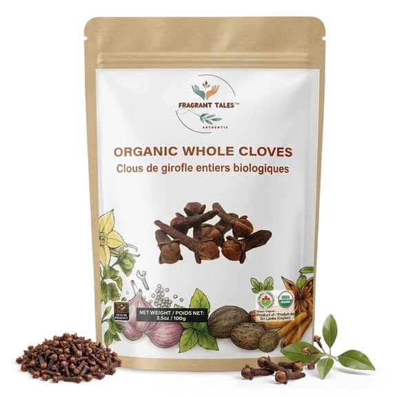 Fragrant Tales Organic Whole Cloves USDA Certified Hand Picked from Sri Lanka Resealable Pouch 3.5 oz (100g)