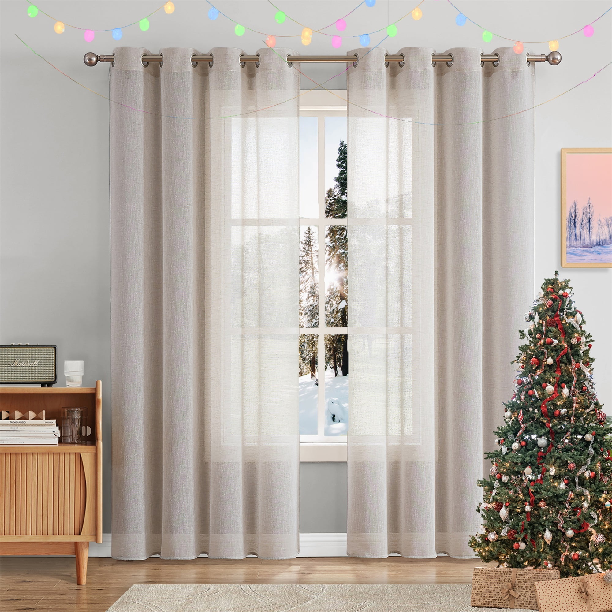 Fragrantex Elegant Natural Linen Semi Sheer Curtains -40"Wx95"L, Living ...