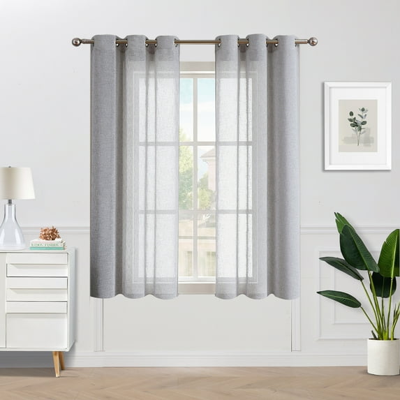 Fragrantex Gray Semi Sheer Curtains, 40"Wx54"L, Grommet Top - Set of 2 Panels, Faux Linen,Light Filtering