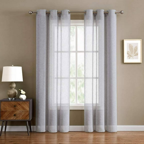 Fragrantex Semi-Sheer Curtains Bedroom Faux Linen Look Sliver Gray Curtain Window Treatment Set Grommet Curtain 2 Panels,40" Wx108"L