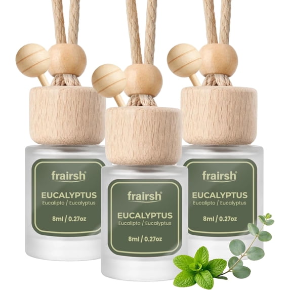 Frairsh Hanging Car Air Freshener 3 Count, 8 ml Each, Eucalyptus Scent, Natural Odor Eliminator Essential Oil Diffuser, Gentle Soft Elegant Non-Overpowering Fragrance