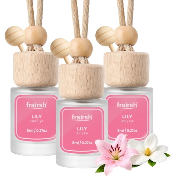 Frairsh Hanging Car Air Freshener 3 Count, 8 ml Each, Lily Scent, Natural Odor Eliminator Essential Oil Diffuser, Gentle Soft Elegant Non-Overpowering Fragrance