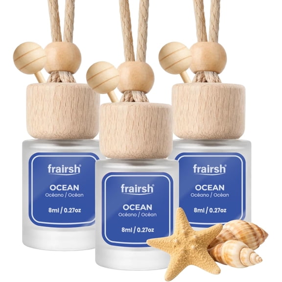 Frairsh Hanging Car Air Freshener 3 Count, 8 ml Each, Ocean Scent, Natural Odor Eliminator Essential Oil Diffuser, Gentle Soft Elegant Non-Overpowering Fragrance