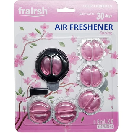 Frairsh Spring Scent Car Air Freshener Vent Clips 6 Pack, 5ml each, Up to 180 Days Long Lasting Flower and Plant Based Essential Oil Car Air Freshener Odor Neutralization, 0.17 fl oz x 6