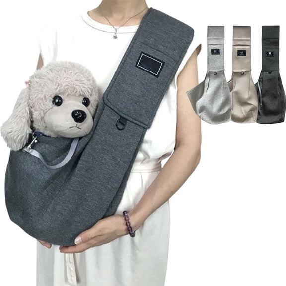 Fraise Dog Sling - Suitable for Small Dogs, Easily Holds 3-15lbs Pets, Adjustable Padded Shoulder Straps with Pocket,Breathable Fabric, Anxiety-Reducing Design with Pocket for Essentials