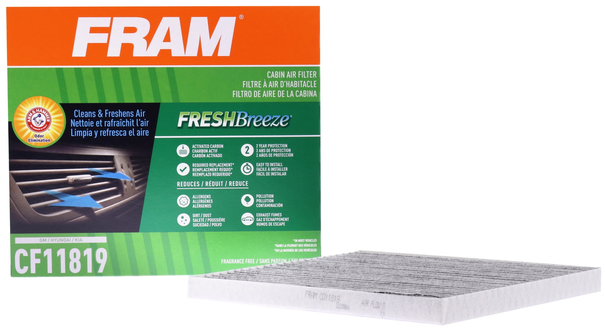 FRAM Fresh Breeze Cabin Air Filter for CF11819 with Arm & Hammer Baking Soda, for Select GM, Hyundai and Kia Vehicles Fits select: 2010-2017 CHEVROLET EQUINOX, 2011-2015 HYUNDAI SONATA