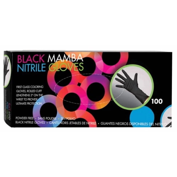 Framar Midnight Mitts Nitrile Gloves Medium 100-Count Black Disposable Coloring Gloves with Rolled Cuffs for Hair Color, Salon & Cleaning Use