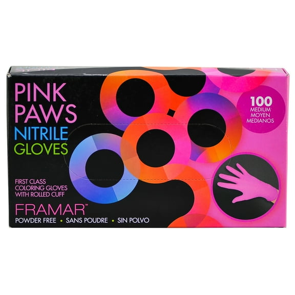 Framar Pink Paws Nitrile Gloves - Medium - 100 ct