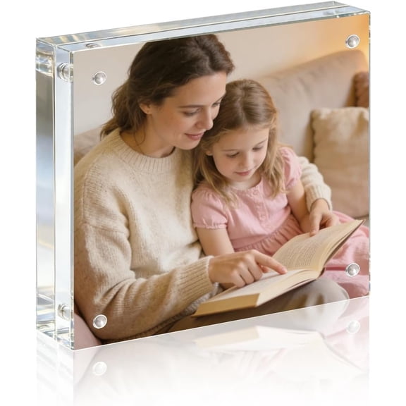 Frame, 4x4 Picture Frame 1 Pack, 20MM Thicker Block, Double Sided Clear Freestanding Photo Frame for Desk or Tabletop Display