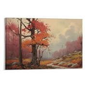 Frame Art Fall Downloadable Impressionist Painting, Autumn Leaves Art for , Fall Forest Foliage Warm Toned Screensaver Print Canvas Poster Bedroom Decoration Landscape Office Valentine's Birthday Gift