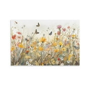 Frame Art Wildflowers Butterfly Garden Spring Botanical Warm Toned Floral Cottagecore Painting Canvas Poster Bedroom Decoration Landscape Office Valentine's Birthday Gift Unframe-style16x24inch(40