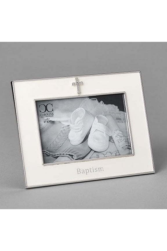 Frame-Baptism-Horizontal W/Cross-White (Holds 4 X 6 Photo)