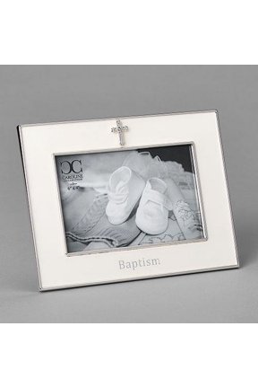 Frame-Baptism-Horizontal W/Cross-White (Holds 4 X 6 Photo)