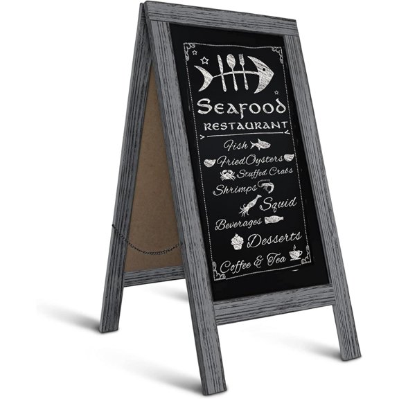 A Frame Chalkboard by : 40x20 Solid Wood A-Frame Sign Graywash Double-Sided Magnetic Board, Chalkboard Menu Board, for Restaurants, Cafs, Weddings - Heavy Duty Hinges