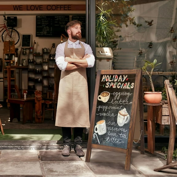 A Frame Chalkboard Sign, 40" x 20" Extra Large Sidewalk Sign, Double-Sided Chalk Board, Blackboard Menu Board for Restaurants, Flower Shop, Cafs, Weddings, Brown