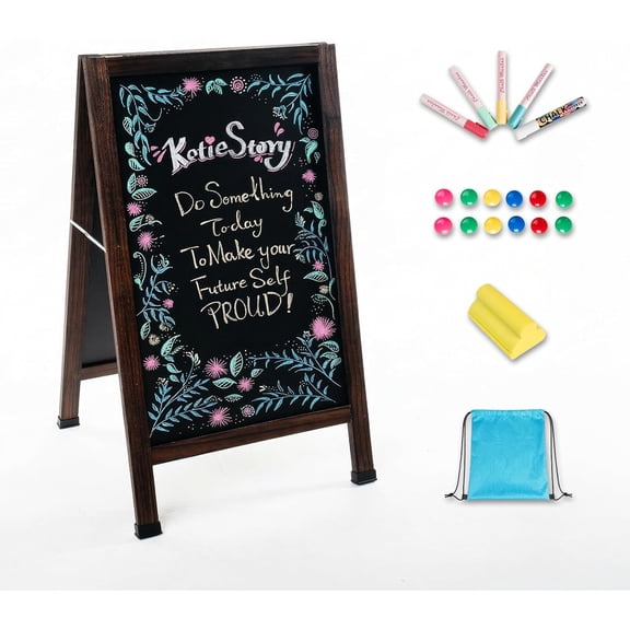 A Frame Chalkboard Sign, 40''x20'' Magnetic Menu Board, Wooden Double-Sided Standing Blackboard, Sidewalk Sandwich Board for Restaurant Menu, Cafs, Party Guide, Wedding (Retro Brown)