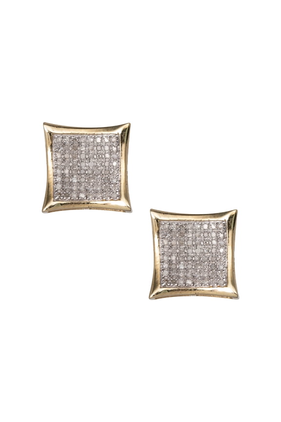 Frame Concave Square Diamond Stud Unisex Adult Earrings 0.51ct 10K Yellow Gold, 3.14 Gr - Goldum NYC