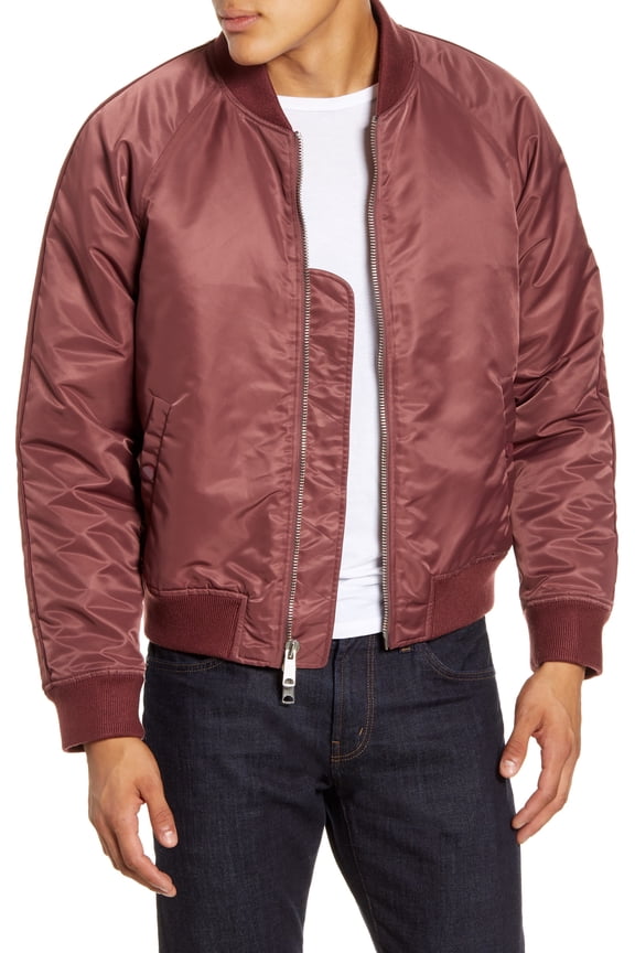 DARK RED Classic Nylon Bomber Jacket, US Medium