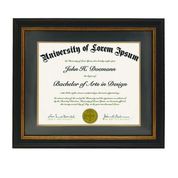 Certificate Frame Frame Diploma with Black over Gold Mat Document Frame for Wall and Tabletop  8.5 x 11 / 11 x 14