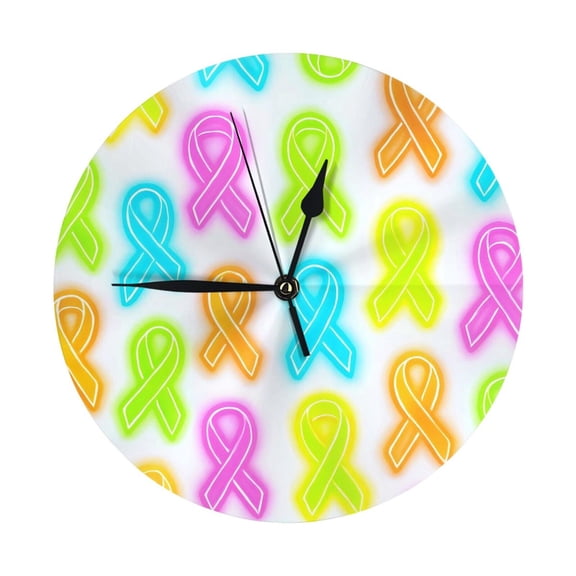 No Frame No Glass Cover Round Wall Clock 9.84in With Tripod For Office Kitchen Living Room Guest Room Dining Room Bedroom Cancer Awareness Ribbon Pattern - Neon Vibrance