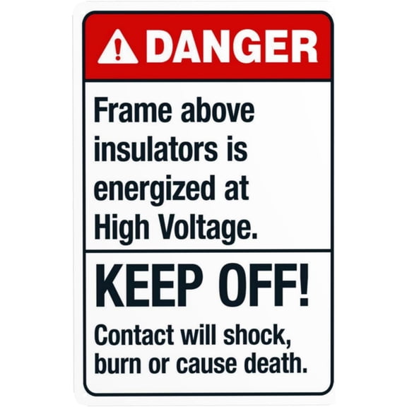 Frame Above Insulators Is Energized At High Voltage Keep Off Warning Sign, Security Safety Metal Signs, Vintage Caution Wall Decor for Business Office Home Street Road Use 8 x 12 Inch