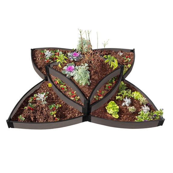 Frame It All Tool-Free Weathered Wood Raised Garden Bed Versailles Sunburst 8’ x 8’ x 16.5” – 1” profile