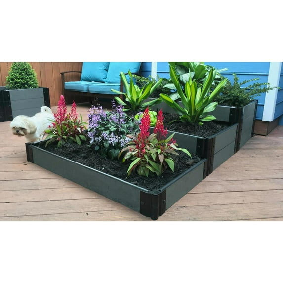 Frame It All TOOL-FREE WEATHERED WOOD 'HANGING GARDENS OF BABYLON' RAISED GARDEN BED 4' X 6' X 16.5" - 1" PROFILE