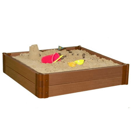 Frame It All Tool-Free Classic Sienna 4ft. x 4ft. x 11in. Composite Square Sandbox Kit with Collapsible Cover - 2" profile