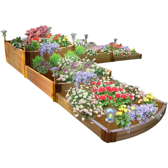 Frame It All Tool-Free Classic Sienna Raised Garden Bed Split Waterfall Tri-Level 12' x 12' x 22” – 2” profile