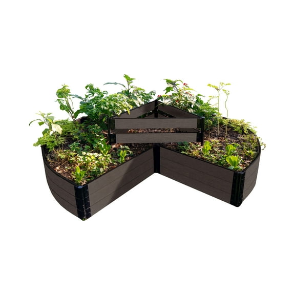 Frame It All Tool-Free Weathered Wood 9' x 9' x 16.5" Circle Keyhole Garden - 1" profile