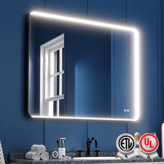 Frame Light 36 in. W x 28 in. H Rectangular Aluminum Framed Anti-Fog LED Wall Bathroom Vanity Mirror in Black