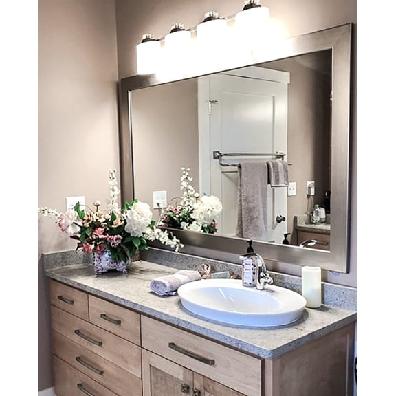 Frame My Mirror Framed Wall Mirror - Antique Satin Nickel 28" x 36" Mirror - Ideal for Bathroom, Wall Decor, Bedroom and Livingroom - Moisture Resistant with Safety Backing - Pendleton Design