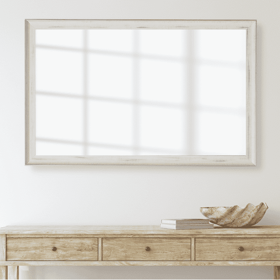 Frame My Mirror Framed Wall Mirror - Antique Satin Nickel 36" x 36" Mirror - Ideal for Bathroom, Wall Decor, Bedroom and Livingroom - Moisture Resistant with Safety Backing - Warren Design