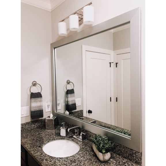 Frame My Mirror Pendleton Design Brushed Chrome Wall Mirror 20" x 36" with Moisture Resistance and Safety Backing