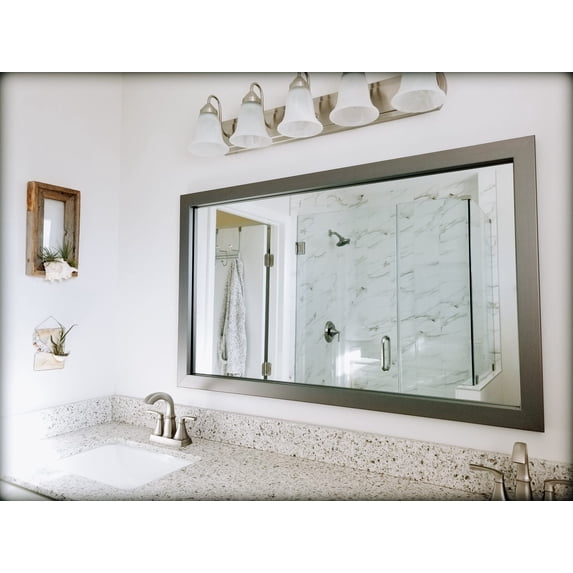 Frame My Mirror Framed Wall Mirror - Stainless Steel 28" x 48" Mirror - Ideal for Bathroom, Wall Decor, Bedroom and Livingroom - Moisture Resistant with Safety Backing - Pendleton Design